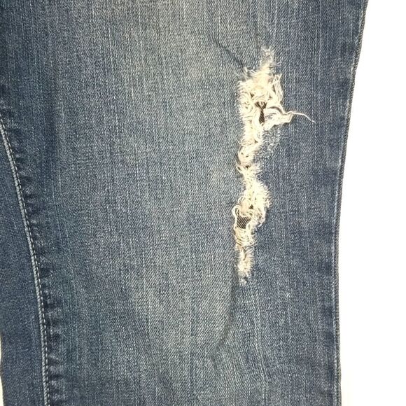 Gap Jeans Women 16 Blue Skinny Roll Up 5 Pocket Front Button Zip Distressed - Picture 2 of 12